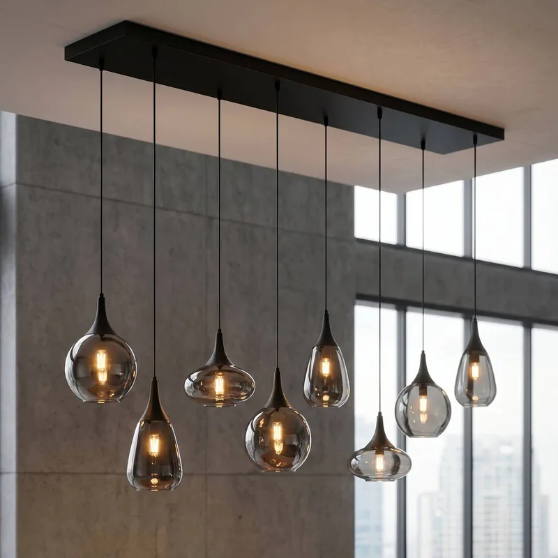 Hanglamp LUMINA, 8-lamps, zwart/chroom, glas de Trio en Matzwart, Chrome – photo produit