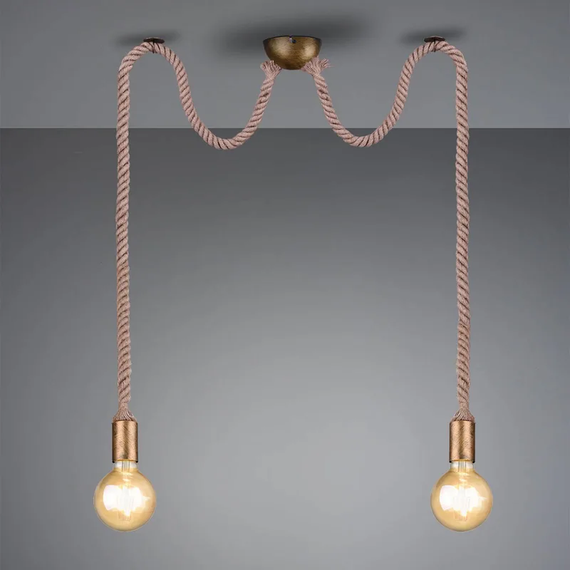 Hanglamp Rope met decoratieve kabel, 2-lamp by Trio in Oud-messing – product photo