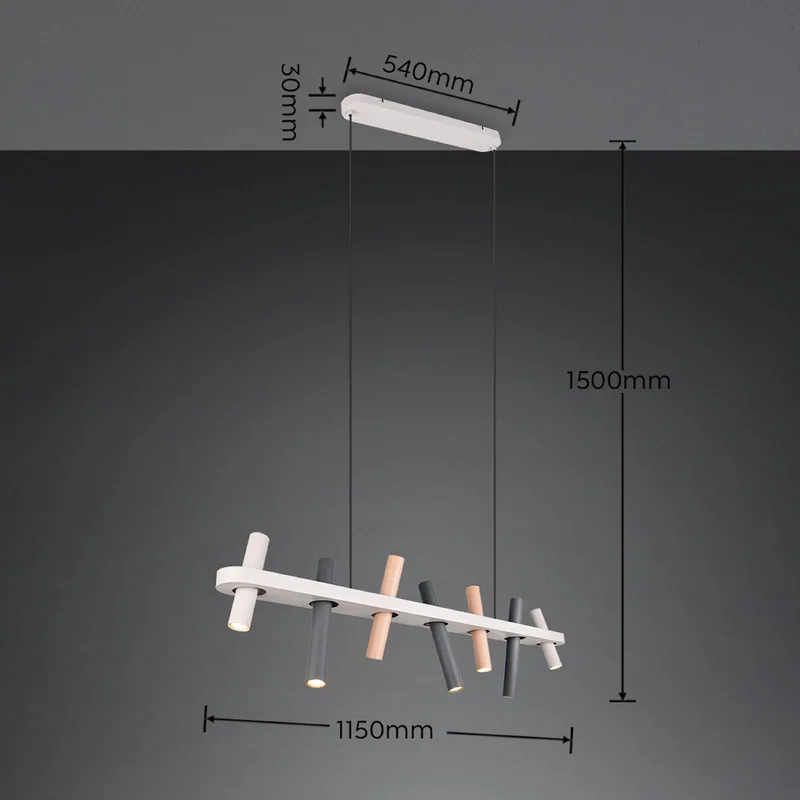 Hanglamp Terloa, veelkleurig, lengte 115 cm, metaal, 7-lamps. de Trio en Kleurrijk – photo produit