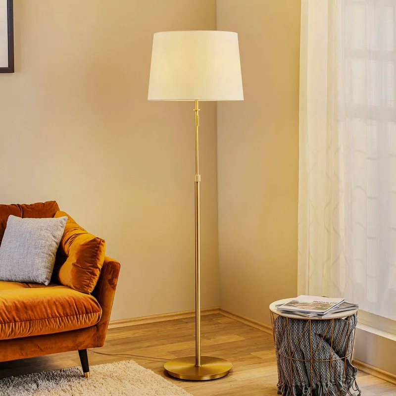 In hoogte verstelbare vloerlamp Lyon m. trekschak. de Trio en Mat messing, Blanc – photo produit