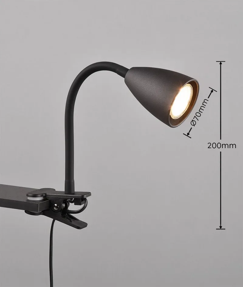 Klemmleuchte WANDA Leselampe mit Klemmhalterung exkl. 1xGU10 max 10W Schnurschalter, Ein-/Ausschalter, Leuchtmittel wechselbar, warmweiß - kaltweiß, flexibel verstellbar, ideal für Büro Regal Schreibtisch Arbeitsplatz de Trio en Noir – photo produit 3 sur 3