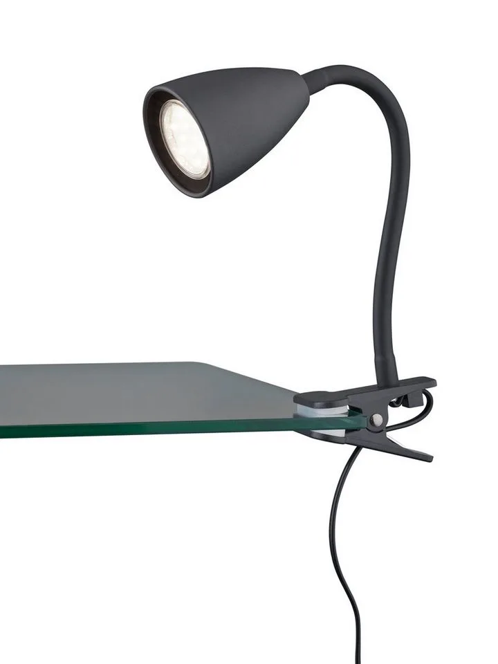 Klemmleuchte WANDA Leselampe mit Klemmhalterung exkl. 1xGU10 max 10W Schnurschalter, Ein-/Ausschalter, Leuchtmittel wechselbar, warmweiß - kaltweiß, flexibel verstellbar, ideal für Büro Regal Schreibtisch Arbeitsplatz de Trio en Noir – photo produit 1 sur 3