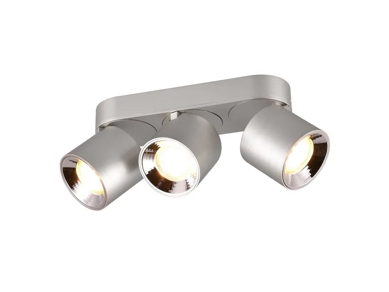LED Aufbaustrahler Aufbauspot Metall Silber, Breite 27cm, dimmbar, LED wechselbar, Warmweiß, innen Decken-Strahler Aufputz, auch als Einbaustrahler, inkl. GU10 LED de Trio en Argent – photo produit