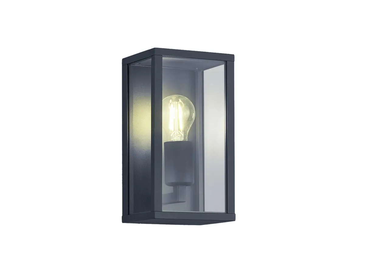 LED Außen-Wandleuchte Aluminium Anthrazit mit Glas, Höhe 26cm, LED wechselbar, warmweiß, Wand Außenleuchte, Fassadenbeleuchtung Hauswand Haustür inkl. E27 LED van Trio in Grijs – productfoto