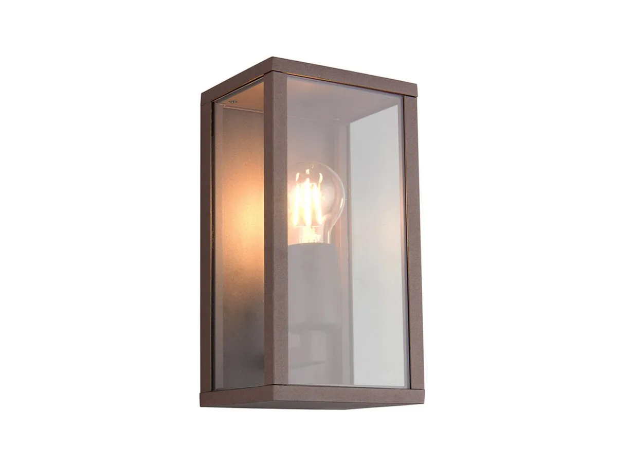 LED Außen-Wandleuchte Aluminium Rostoptik mit Glas, Höhe 26cm, LED wechselbar, warmweiß, Wand Außenleuchte, Fassadenbeleuchtung Hauswand Haustür inkl. E27 LED fra Trio i Brun – produktbillede