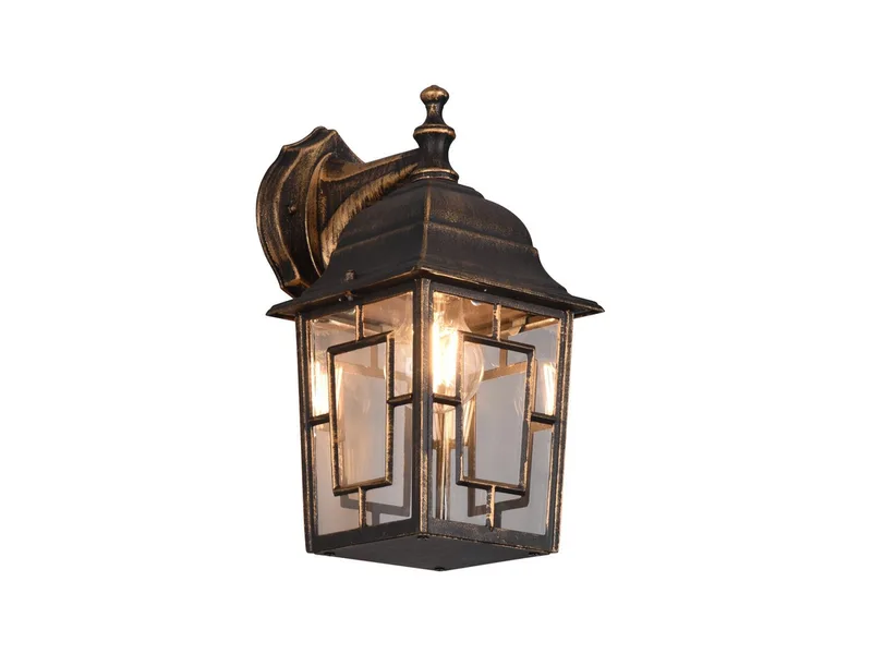 LED Außen-Wandleuchte antik mit Bleiglasoptik, Höhe 30cm, LED wechselbar, Warmweiß, Haus-Wand Außenleuchte, Fassadenbeleuchtung Haustür, Wandlampe mit E27 de Trio en Marron – photo produit