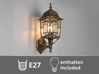 LED Außen-Wandleuchte antik mit Bleiglasoptik, Höhe 41cm, LED wechselbar, Warmweiß, Haus-Wand Außenleuchte, Fassadenbeleuchtung Haustür, Wandlampe mit E27 von Trio in Braun – Produktfoto 5 von 5
