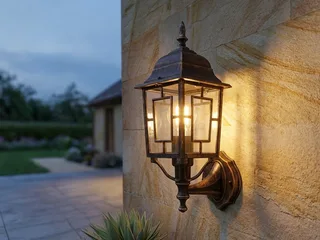 LED Außen-Wandleuchte antik mit Bleiglasoptik, Höhe 41cm, LED wechselbar, Warmweiß, Haus-Wand Außenleuchte, Fassadenbeleuchtung Haustür, Wandlampe mit E27 von Trio in Braun – Produktfoto 2 von 5