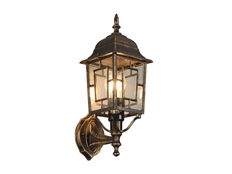 LED Außen-Wandleuchte antik mit Bleiglasoptik, Höhe 41cm, LED wechselbar, Warmweiß, Haus-Wand Außenleuchte, Fassadenbeleuchtung Haustür, Wandlampe mit E27 von Trio in Braun – Produktfoto 1 von 5