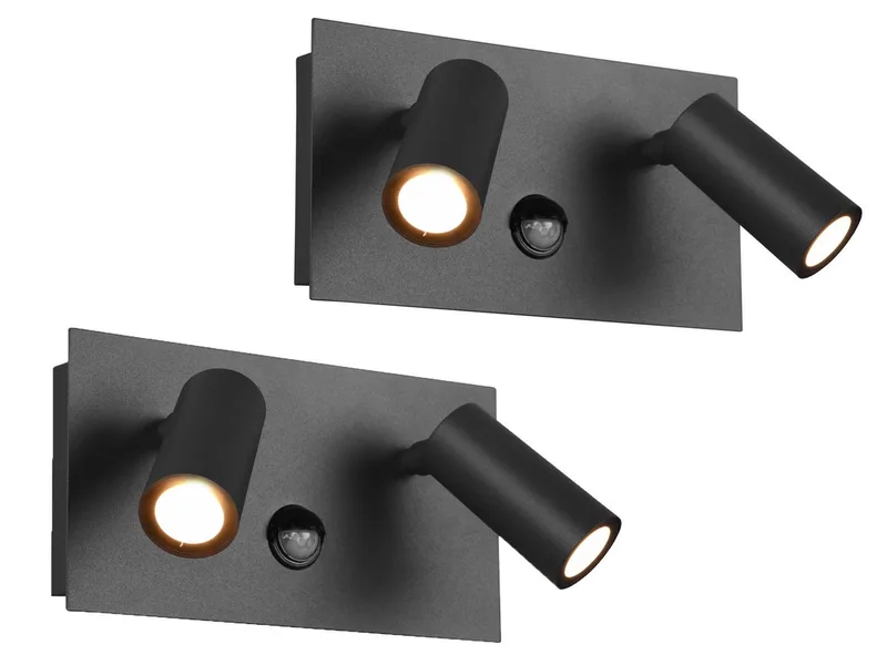 LED Außen-Wandleuchte, Bewegungsmelder, LED fest integriert, Warmweiß, 2er-Set Außen Wandstrahler, Fassadenbeleuchtung Hauswand, Breite 23cm de Trio en Gris – photo produit