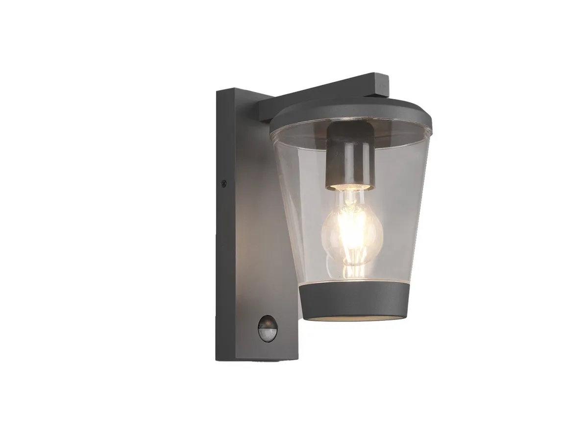 LED Außen-Wandleuchte, Bewegungsmelder, LED wechselbar, Warmweiß, Landhausstil Wandlaterne mit Bewegungsmelder 28cm, Anthrazit, Hauswand de Trio en Noir – photo produit