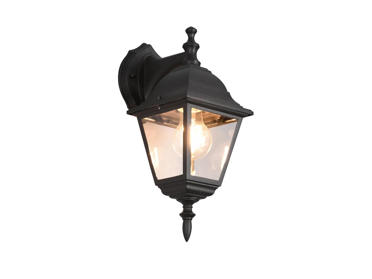 LED Außen-Wandleuchte Landhausstil Laterne stehend Höhe 34cm, LED wechselbar, warmweiß, Außenleuchte zur Fassadenbeleuchtung, E27 Außenlampe Wand-Laterne de Trio en Noir – photo produit