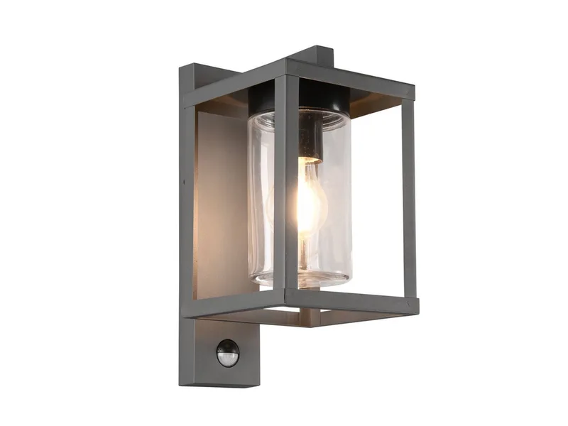 LED Außen-Wandleuchte mit Bewegungsmelder & E27 LED, Höhe 33cm, Bewegungssensor, LED wechselbar, warmweiß, Wand Außenleuchte, Fassadenbeleuchtung Wandlampe, Haus-Tür beleuchten de Trio en Noir – photo produit