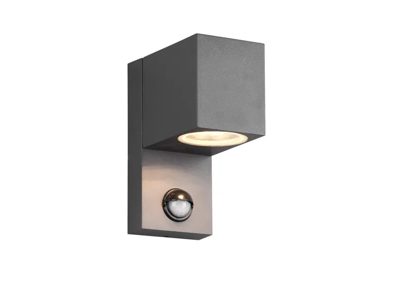 LED Außen-Wandleuchte mit Bewegungsmelder & GU10 LED Höhe 15cm, Bewegungssensor, LED wechselbar, Warmweiß, Wand Außenleuchte zur Fassadenbeleuchtung für Hauswand & Haustür de Trio en Noir – photo produit