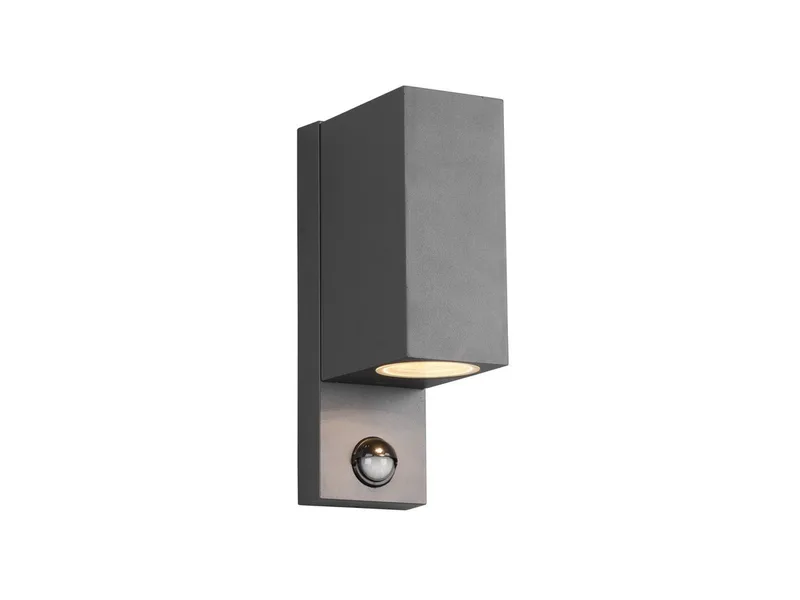 LED Außen-Wandleuchte mit Bewegungsmelder & GU10 LED Höhe 22cm, Bewegungssensor, LED wechselbar, warmweiß, Wand Außenleuchte zur Fassadenbeleuchtung für Hauswand & Haustür von Trio in Schwarz – Produktfoto