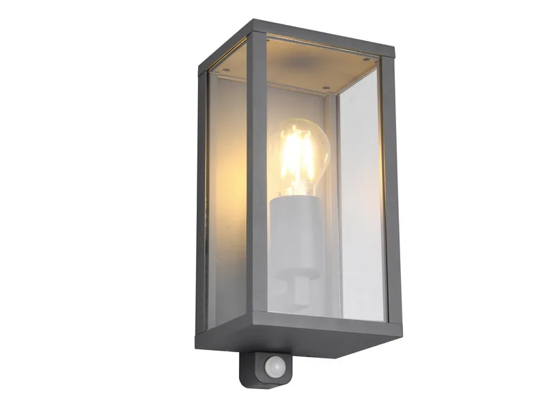 LED Außen-Wandleuchte mit Bewegungsmelder, Höhe 29cm, Bewegungssensor, LED wechselbar, warmweiß, Haus-Wand Außenleuchte zur Fassadenbeleuchtung, inkl. E27 LED von Trio in Grau – Produktfoto