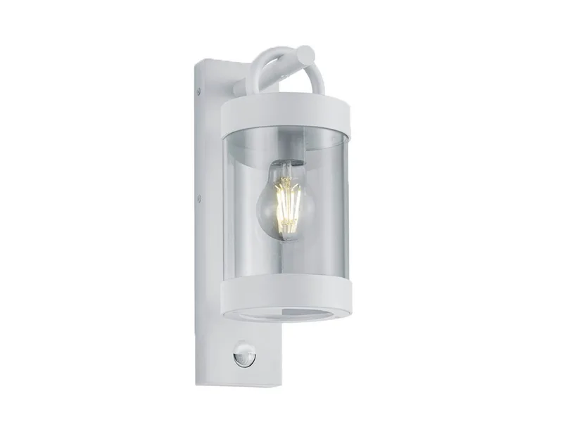 LED Außen-Wandleuchte mit Bewegungsmelder, Höhe 33cm, Bewegungssensor, LED wechselbar, Warmweiß, Landhaus-Stil Wand Außenleuchte, Fassadenbeleuchtung inkl. E27 LED fra Trio i Hvid – produktbillede