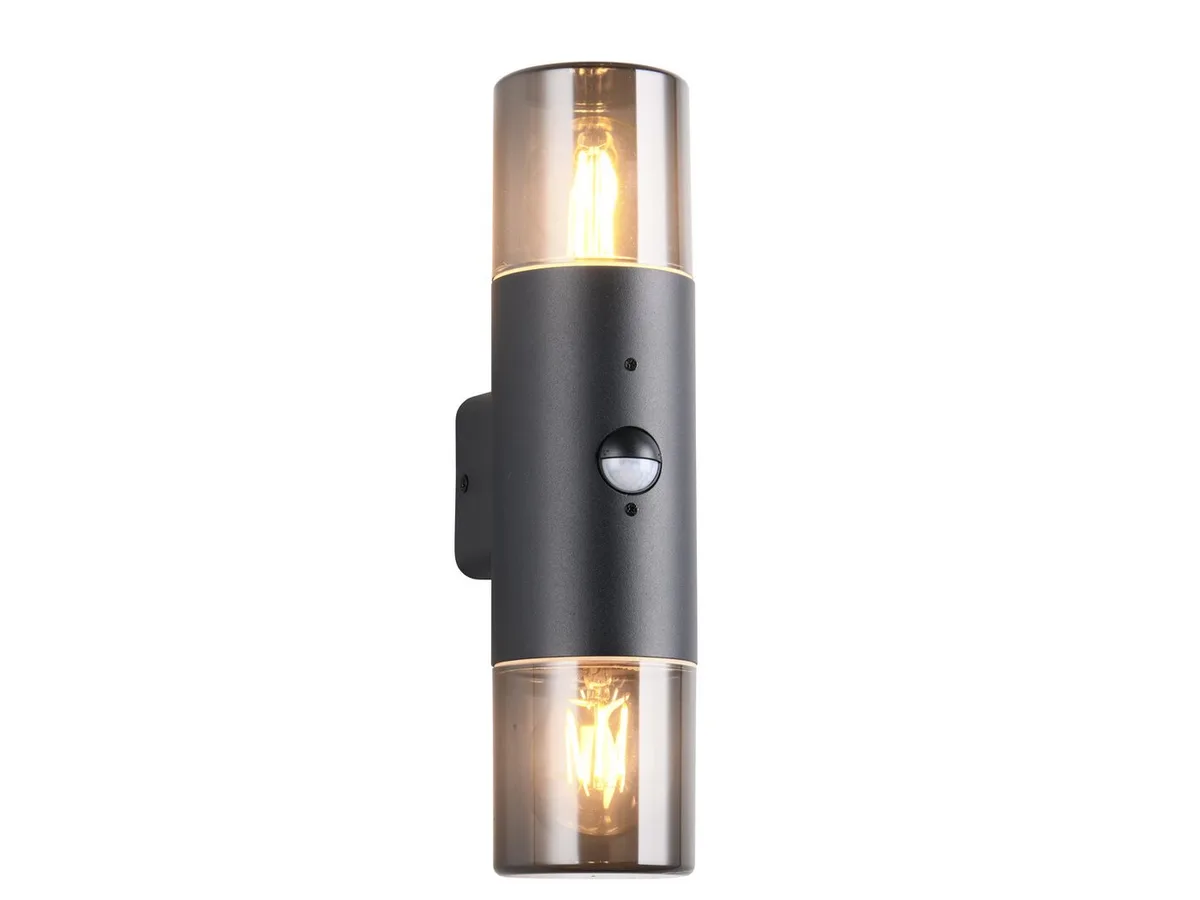 LED Außen-Wandleuchte Up & Down mit Bewegungsmelder Höhe 33cm, Bewegungsmelder, LED wechselbar, Warmweiß, Wand Außenleuchte zur Fassadenbeleuchtung & Hausbeleuchtung Haustür fra Trio i Sort – produktbillede