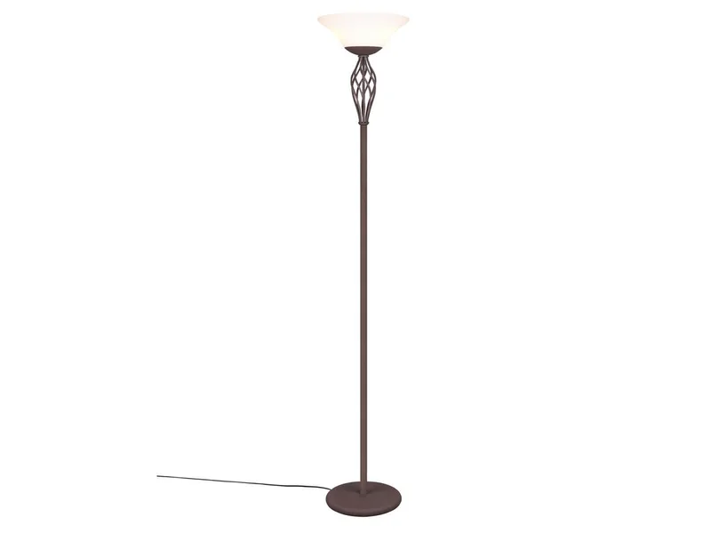LED Deckenfluter Rostoptik mit Glasschirm, Höhe 180cm, dimmbar, LED wechselbar, Warmweiß, große Stehlampe Landhausstil, Wohnzimmer Lampe stehend inkl. E27 LEDs von Trio in Braun – Produktfoto