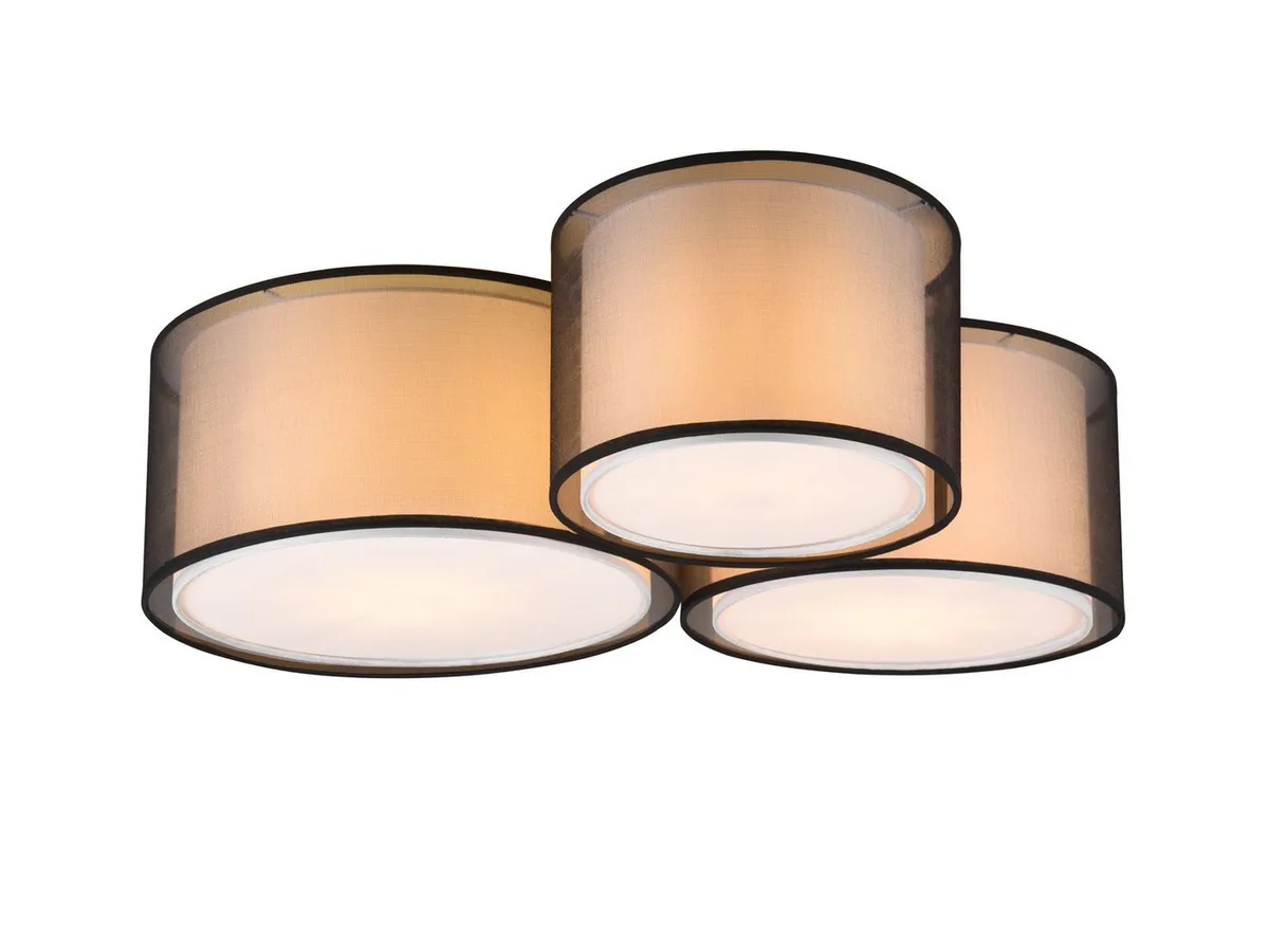 LED Deckenleuchte 3-flammig mit Stoffschirmen, Breite 65cm, dimmbar, LED wechselbar, Warmweiß, große Deckenlampe inkl. E27 LEDs, Wohnzimmer, Schlafzimmerlampe van Trio in Zwart, Wit – productfoto