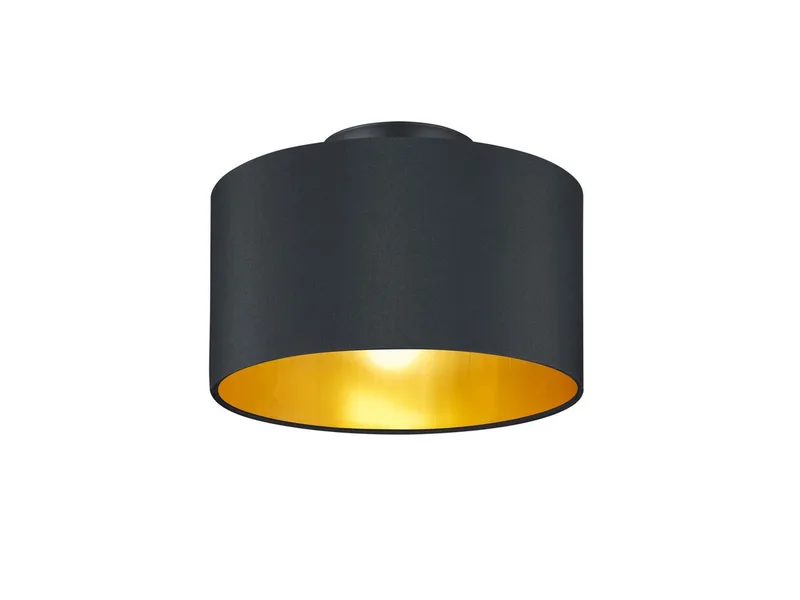 LED Deckenleuchte, Dimmfunktion, LED wechselbar, Warmweiß, Design-klassiker Lampe Treppenhaus Stoff Lampen-schirm Gold von Trio in Schwarz – Produktfoto