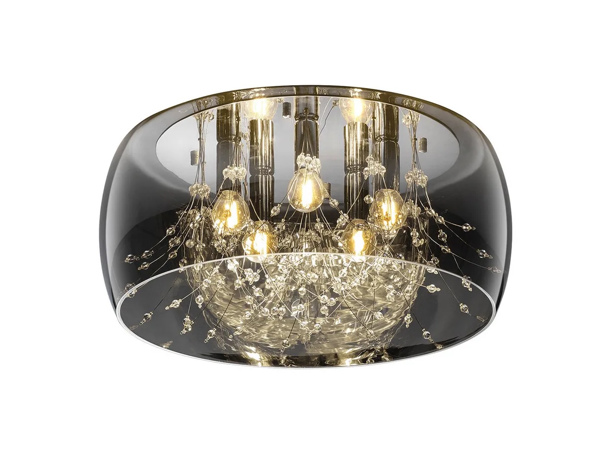 LED Deckenleuchte Glasschirm innen mit Kristall Ø 50cm, dimmbar, LED wechselbar, Warmweiß, ausgefallene Deckenlampe für Wohnzimmer inkl. E14 Leuchtmittel de Trio en Argent – photo produit