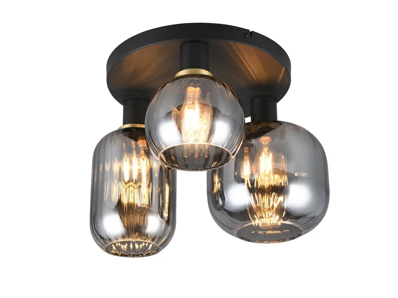 LED Deckenleuchte Glasschirme Chrom bedampft, Ø 39cm, dimmbar, LED wechselbar, warmweiß, Decken-Lampe Rauchglas Flur-lampe Wohnzimmer-lampe Decke mit E27 LED de Trio en Noir – photo produit 1 sur 5