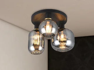 LED Deckenleuchte Glasschirme Chrom bedampft, Ø 39cm, dimmbar, LED wechselbar, warmweiß, Decken-Lampe Rauchglas Flur-lampe Wohnzimmer-lampe Decke mit E27 LED de Trio en Noir – photo produit 2 sur 5
