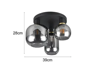 LED Deckenleuchte Glasschirme Chrom bedampft, Ø 39cm, dimmbar, LED wechselbar, warmweiß, Decken-Lampe Rauchglas Flur-lampe Wohnzimmer-lampe Decke mit E27 LED de Trio en Noir – photo produit 4 sur 5