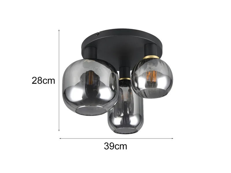 LED Deckenleuchte Glasschirme Chrom bedampft, Ø 39cm, dimmbar, LED wechselbar, warmweiß, Decken-Lampe Rauchglas Flur-lampe Wohnzimmer-lampe Decke mit E27 LED de Trio en Noir – photo produit 4 sur 5