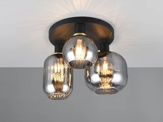 LED Deckenleuchte Glasschirme Chrom bedampft, Ø 39cm, dimmbar, LED wechselbar, warmweiß, Decken-Lampe Rauchglas Flur-lampe Wohnzimmer-lampe Decke mit E27 LED de Trio en Noir – photo produit 3 sur 5