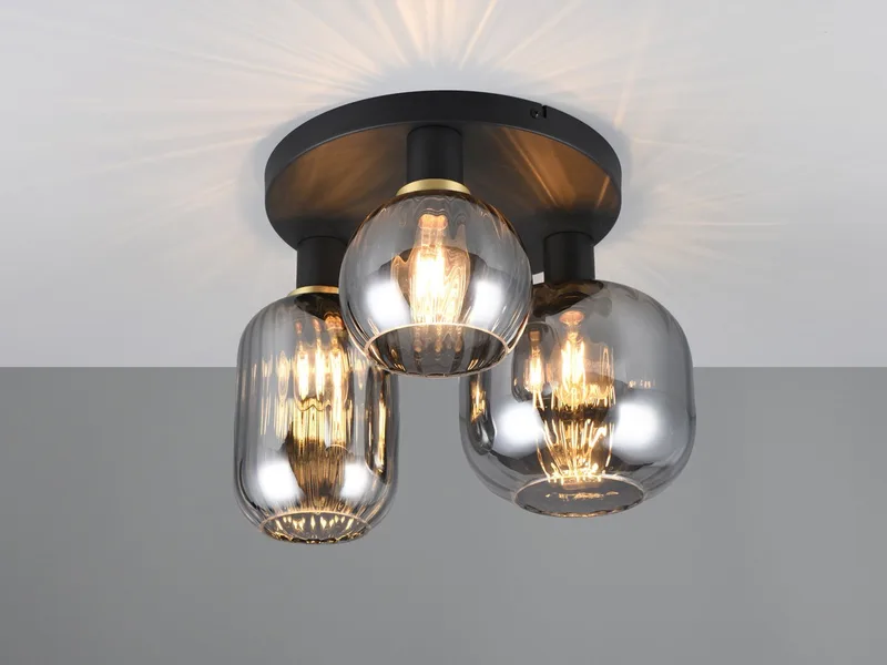 LED Deckenleuchte Glasschirme Chrom bedampft, Ø 39cm, dimmbar, LED wechselbar, warmweiß, Decken-Lampe Rauchglas Flur-lampe Wohnzimmer-lampe Decke mit E27 LED de Trio en Noir – photo produit 3 sur 5