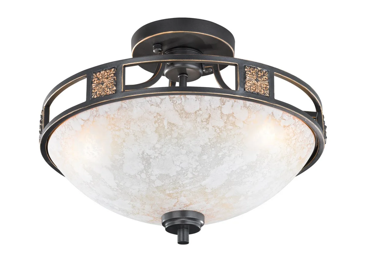 LED Deckenleuchte Jugendstil mit Glasschirm Ø 42cm, dimmbar, LED wechselbar, Warmweiß, antike Deckenlampe, Deckenschale Wohnzimmer, Flur inkl. E27 LEDs van Trio in Bruin – productfoto