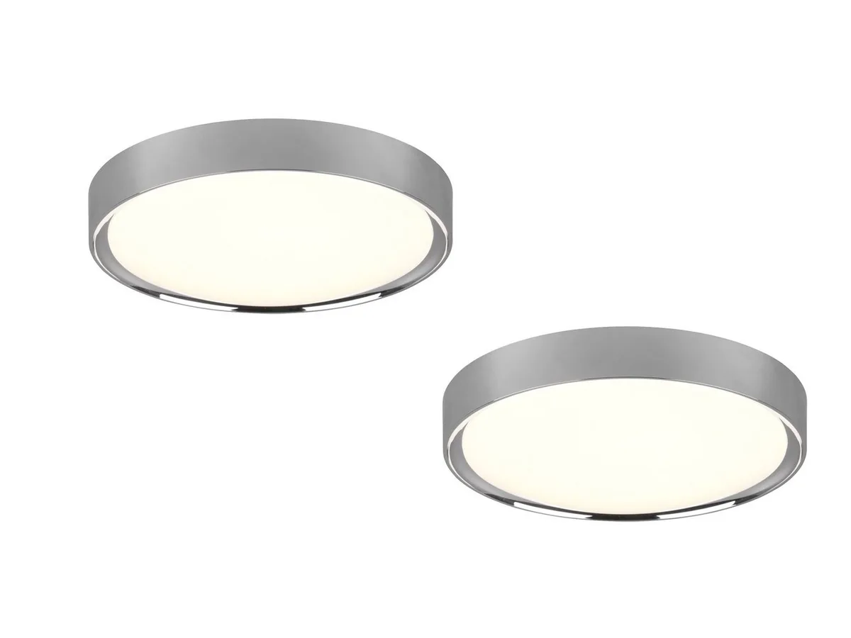 LED Deckenleuchte, LED fest integriert, Warmweiß, 2er Set Badezimmerlampen Decke Bad-lampe für Gäste WC Chrom IP44 Ø33cm de Trio en Argent – photo produit