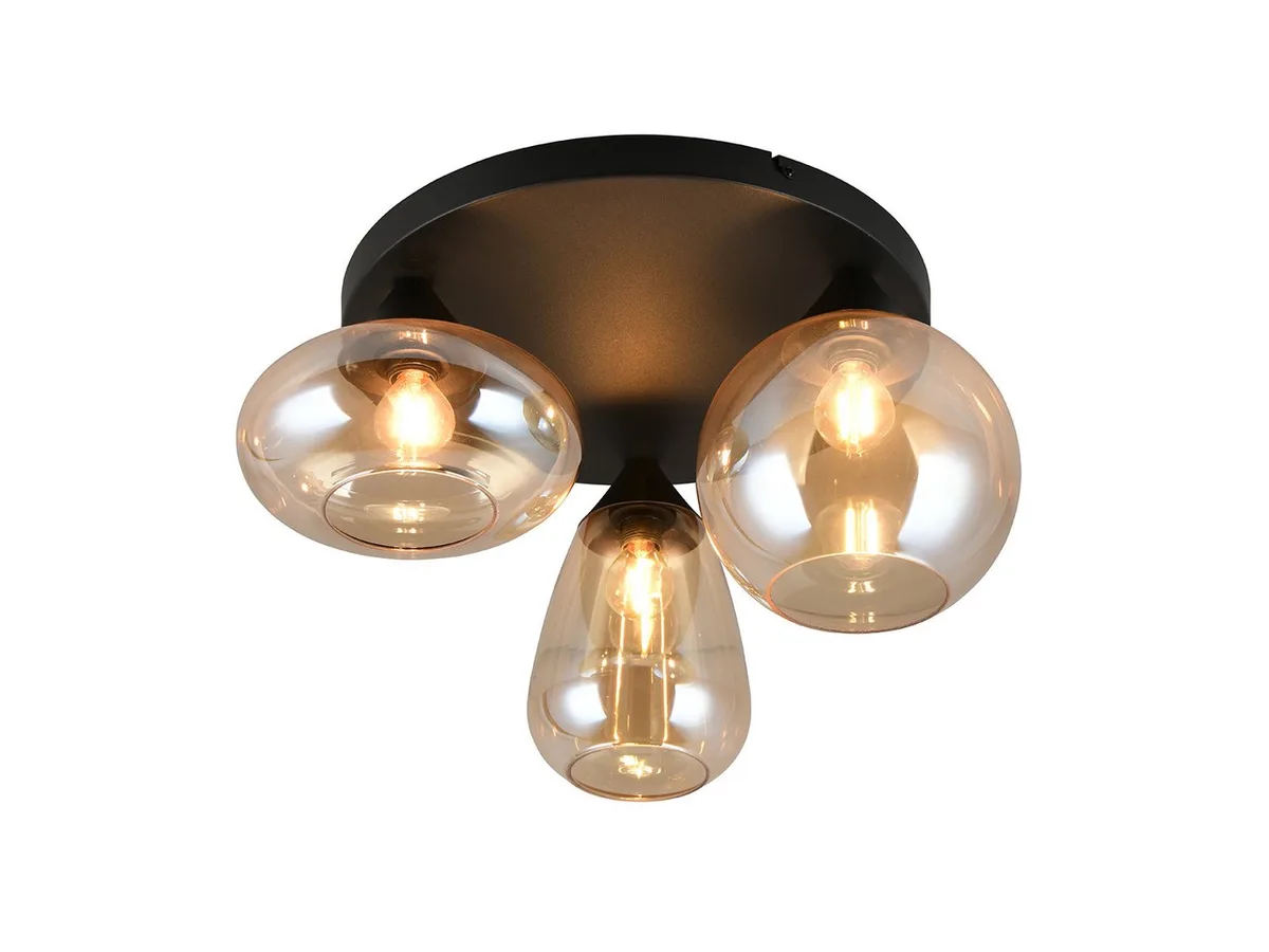 LED Deckenleuchte mit 3 verschiedenen Glas-Kugeln Ø 48,5cm, Dimmfunktion, LED wechselbar, Warmweiß, ausgefallene Deckenlampe für Wohnzimmer inkl. dimmbaren Leuchtmitteln de Trio en Marron – photo produit