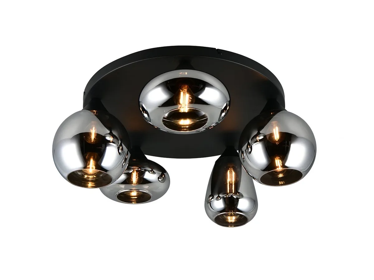 LED Deckenleuchte mit 5 verschiedenen Glas-Kugeln Ø 63,5cm, dimmbar, LED wechselbar, Warmweiß, ausgefallene große Deckenlampe Wohnzimmer inkl. E14 Leuchtmitteln by Trio in Black, Silver – product photo