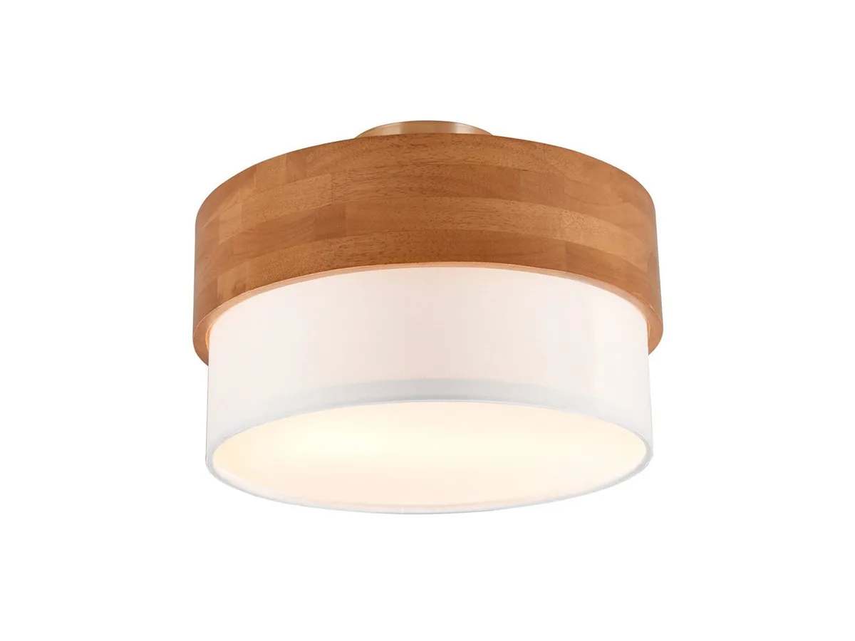 LED Deckenleuchte mit Holz & Stoff-Schirm Ø 30cm, dimmbar, LED wechselbar, Warmweiß, Deckenlampe skandinavisch, Holz-Lampe Decke rund inkl. E14 LEDs by Trio in White – product photo