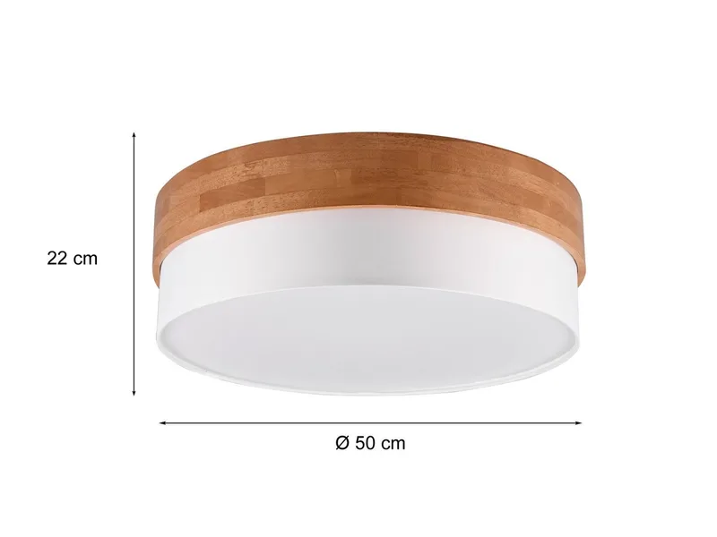 LED Deckenleuchte mit Holz & Stoff-Schirm Ø 50cm, dimmbar, LED wechselbar, Warmweiß, große Deckenlampe skandinavisch, Holz-Lampe Decke rund inkl. E27 LEDs von Trio in Weiß – Produktfoto 4 von 5