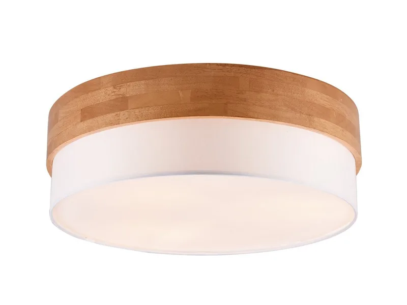 LED Deckenleuchte mit Holz & Stoff-Schirm Ø 50cm, dimmbar, LED wechselbar, Warmweiß, große Deckenlampe skandinavisch, Holz-Lampe Decke rund inkl. E27 LEDs von Trio in Weiß – Produktfoto 1 von 5
