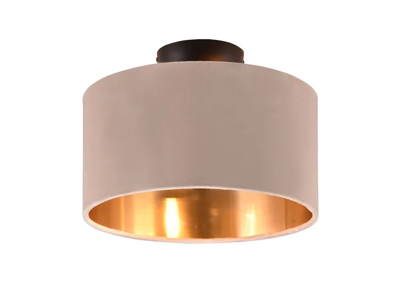 LED Deckenleuchte mit Samt-Schirm Beige Gold Ø 30cm, dimmbar, LED wechselbar, Warmweiß, kleine Design-Klassiker Deckenleuchte inkl. E14 LEDs, Wohnzimmer Flur fra Trio i Beige, Brun – produktbillede