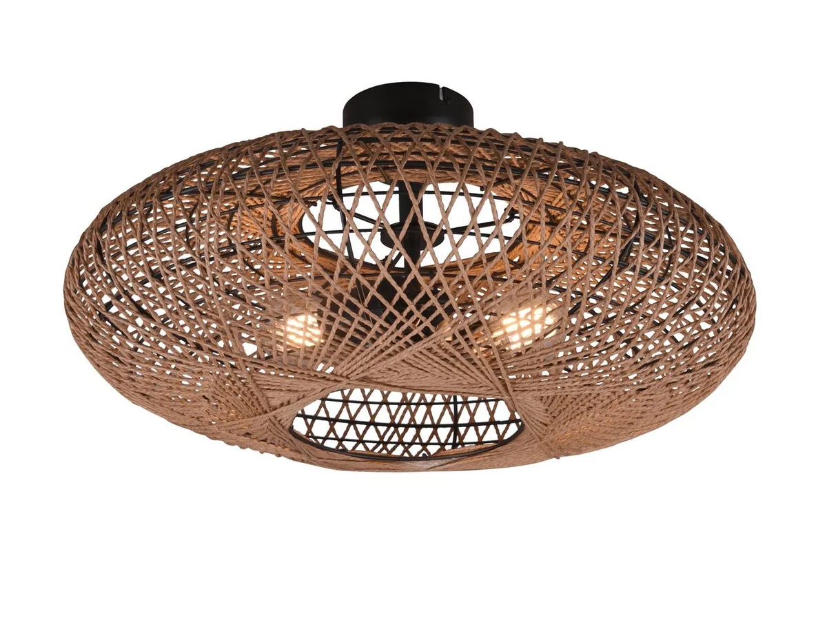 LED Deckenleuchte mit Sisal Lampenschirm Ø 52cm, dimmbar, LED wechselbar, Warmweiß, große Boho Deckenlampe skandinavisch, Korblampe inkl. E27 LED de Trio en Marron – photo produit