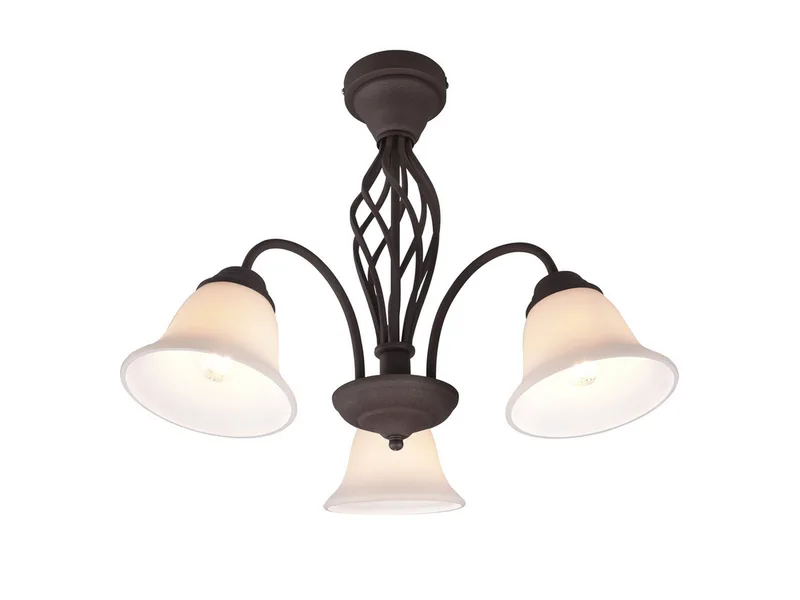 LED Deckenleuchte Rostoptik mit Glas-Schirmen Ø 55cm, Dimmfunktion, LED wechselbar, Warmweiß, große Deckenlampe Landhaus-Stil inkl. E14 LEDs de Trio en Marron – photo produit