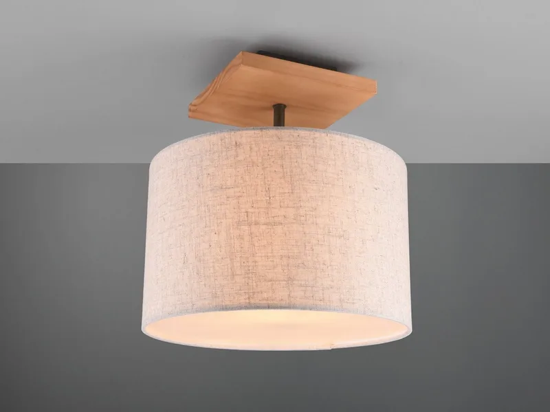 LED Deckenleuchte Stoffschirm Ø 35cm inkl. E27 LED, dimmbar, LED wechselbar, Warmweiß, Deckenlampe skandinavisch rund mit Holz Baldachin, inkl. E27 LED från Trio i Beige – produktbild 3 av 5