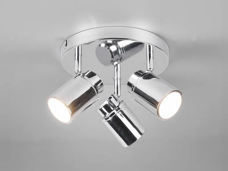 LED Deckenstrahler als Badezimmer-Lampe geeignet Ø 20cm, dimmbar, LED wechselbar, Warmweiß, innen Bad-Lampe Decke, Strahler schwenkbar inkl. GU10 LED de Trio en Argent – photo produit 3 sur 5