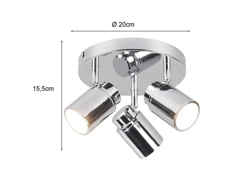 LED Deckenstrahler als Badezimmer-Lampe geeignet Ø 20cm, dimmbar, LED wechselbar, Warmweiß, innen Bad-Lampe Decke, Strahler schwenkbar inkl. GU10 LED de Trio en Argent – photo produit 4 sur 5