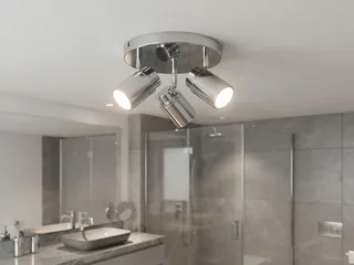 LED Deckenstrahler als Badezimmer-Lampe geeignet Ø 20cm, dimmbar, LED wechselbar, Warmweiß, innen Bad-Lampe Decke, Strahler schwenkbar inkl. GU10 LED de Trio en Argent – photo produit 5 sur 5