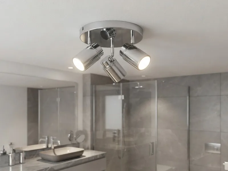LED Deckenstrahler als Badezimmer-Lampe geeignet Ø 20cm, dimmbar, LED wechselbar, Warmweiß, innen Bad-Lampe Decke, Strahler schwenkbar inkl. GU10 LED de Trio en Argent – photo produit 5 sur 5