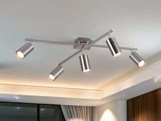 LED Deckenstrahler Arme & Spots schwenkbar, Breite 77,5cm, dimmbar, LED wechselbar, Warmweiß, große Deckenleuchte innen Esstisch-Lampe, Wohnzimmer inkl. GU10 LEDs von Trio in Silber – Produktfoto 5 von 5
