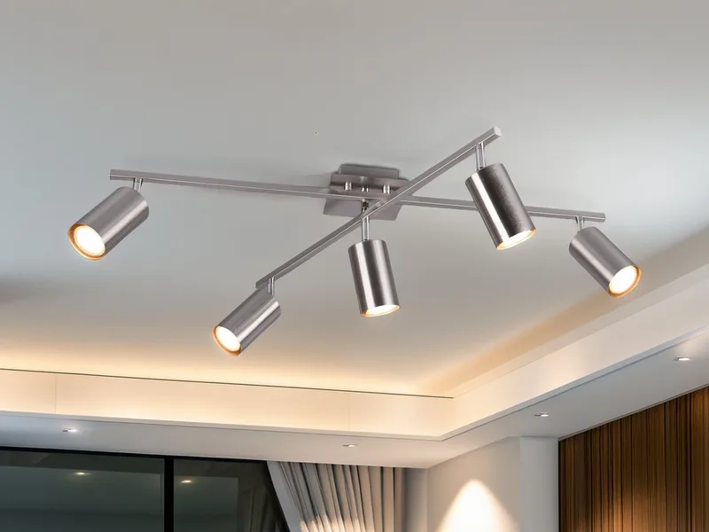 LED Deckenstrahler Arme & Spots schwenkbar, Breite 77,5cm, dimmbar, LED wechselbar, Warmweiß, große Deckenleuchte innen Esstisch-Lampe, Wohnzimmer inkl. GU10 LEDs von Trio in Silber – Produktfoto 5 von 5