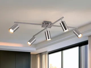 LED Deckenstrahler Arme & Spots schwenkbar, Breite 77,5cm, dimmbar, LED wechselbar, Warmweiß, große Deckenleuchte innen Esstisch-Lampe, Wohnzimmer inkl. GU10 LEDs von Trio in Silber – Produktfoto 2 von 5